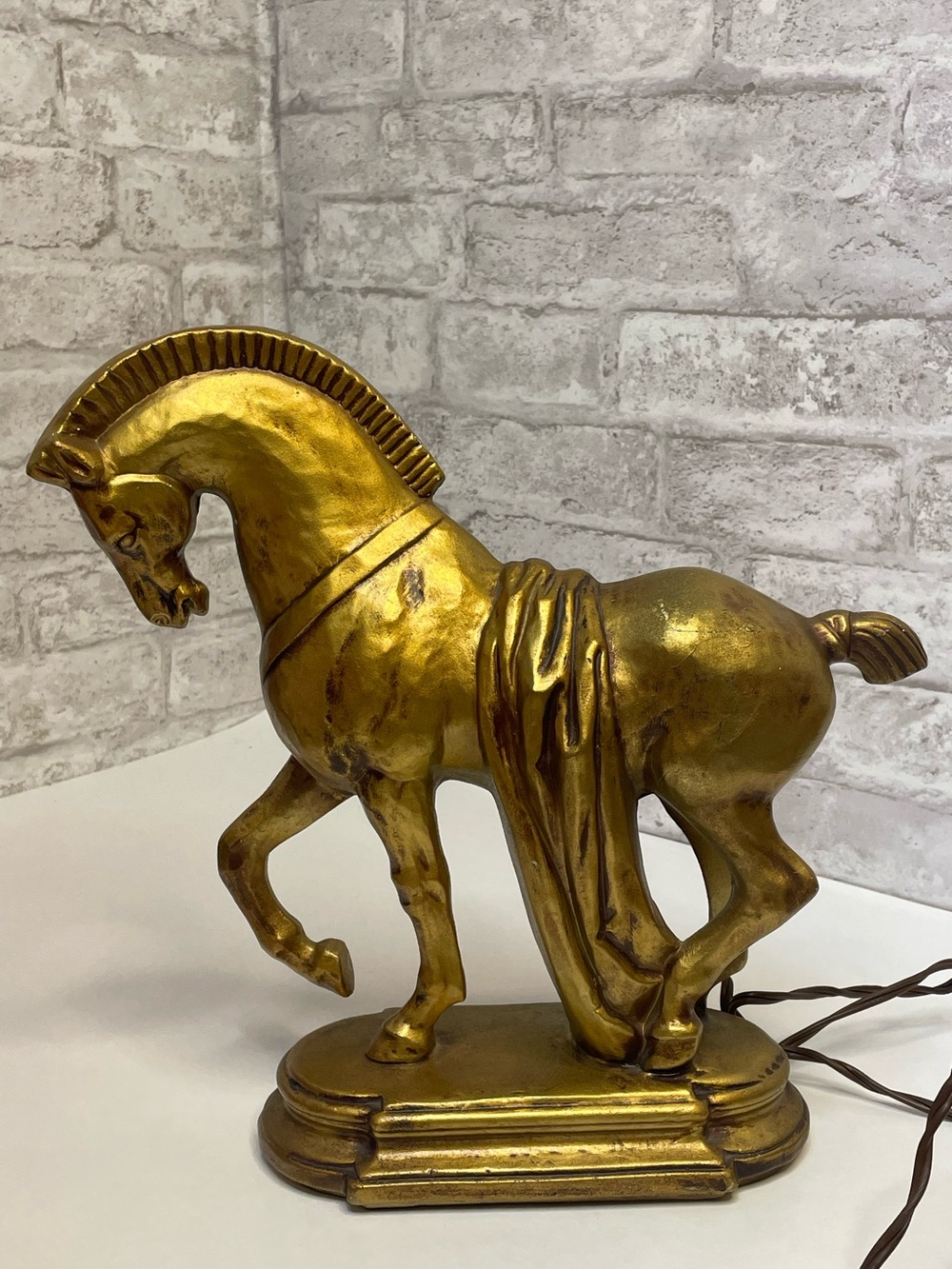 Vintage Lane & Co. Trogon Horse Ceramic Statue Lamp Gold Tone Equestrian Rare